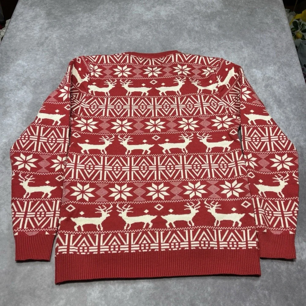 WSGYJ Sweater Unisex Christmas Sweater Reindeer Snowflake Red & White EUC
